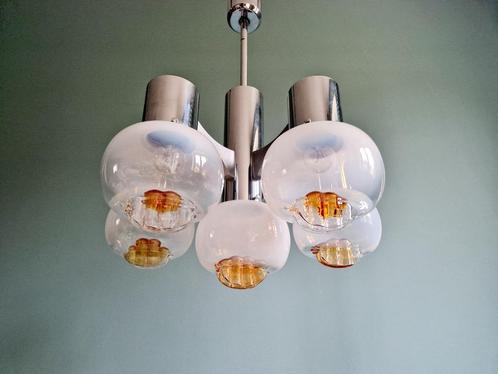 Mazzega kroonluchter in Murano-glas en verchroomd metaal, ja, Huis en Inrichting, Lampen | Kroonluchters, Gebruikt, Glas, Metaal