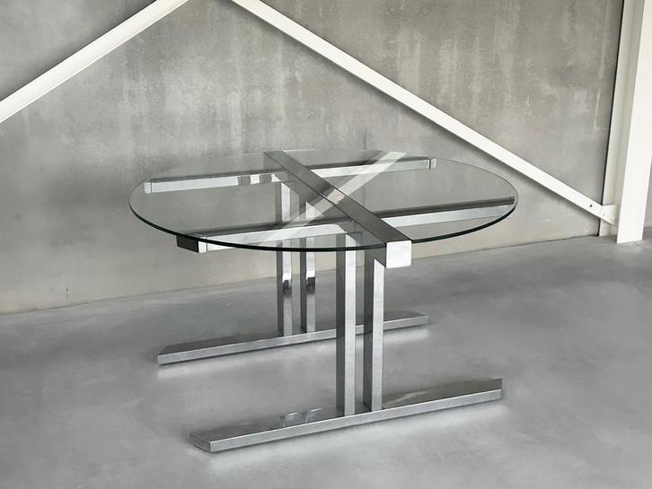 Vintage chroom eettafel, 1980’s, Antiquités & Art, Antiquités | Meubles | Tables, Enlèvement