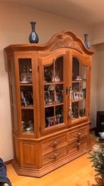 Houten vitrinekast met glazen deuren, Huis en Inrichting, Kasten | Buffetkasten, Ophalen, 100 tot 150 cm, Met deur(en), Eikenhout