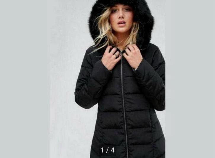 Lange gewatteerde jas + nepbont capuchon M + L dames vrouwen, Kleding | Dames, Jassen | Winter, Nieuw, Zwart, Ophalen of Verzenden