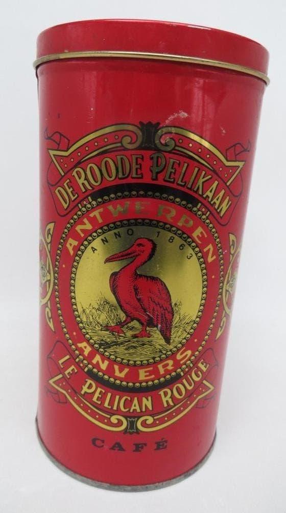 oude lege blikken doos De roode pelikaan Antwerpen, Ophalen of Verzenden, Gebruikt, Koffie, Overige merken