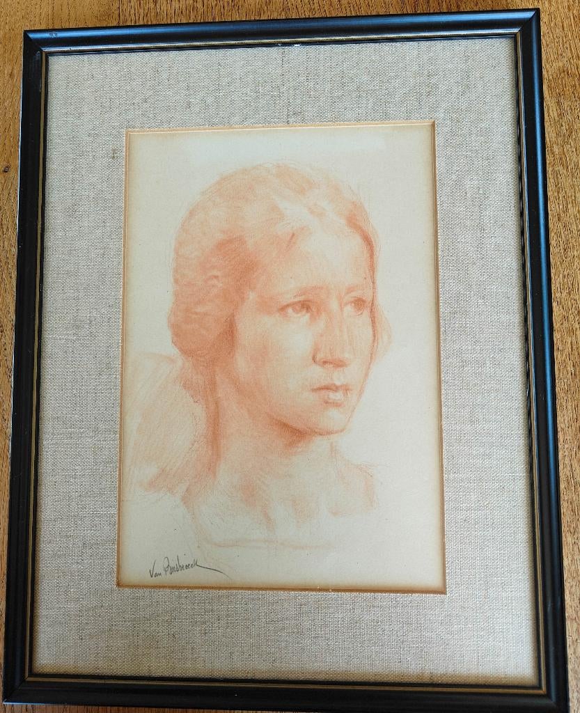 Vrouwenportret, roodkrijttekening,Van Biesbroeck, Ophalen