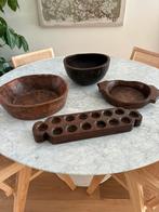 Lot houten schalen en theelichthouder, Ophalen, Zo goed als nieuw