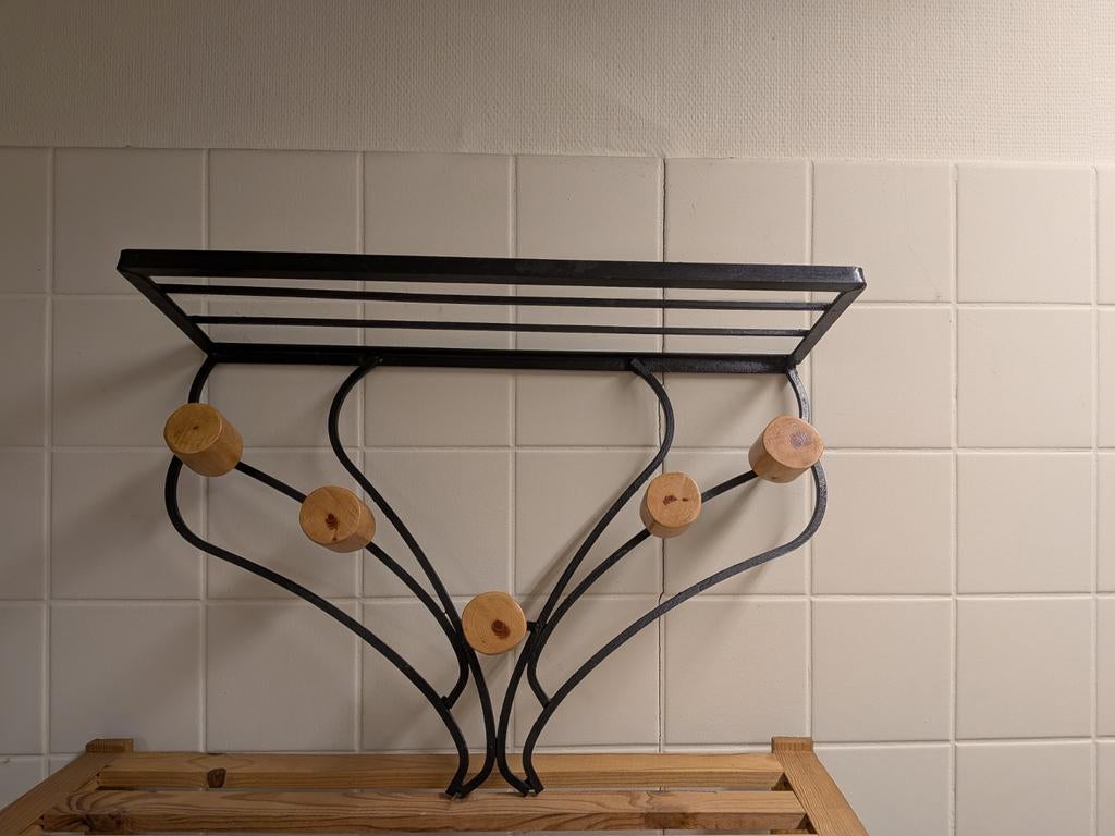 Patère porte manteau fer forgé et bois vintage, Enlèvement, Bois