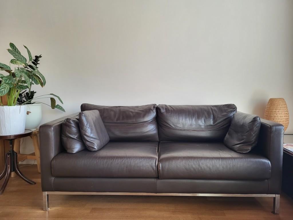 lederen zetel donkerbruin: koopje, Ophalen, Gebruikt, 150 tot 200 cm, Tweepersoons