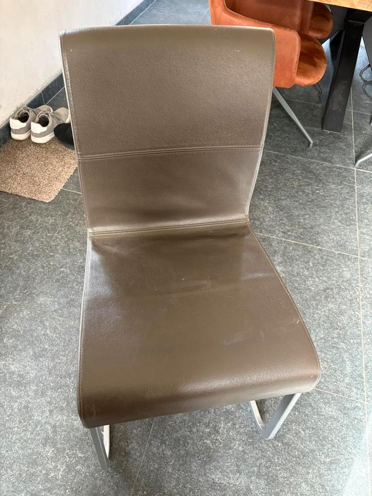 Stoelen van buffelleer grijs, Huis en Inrichting, Stoelen, Gebruikt, Vijf, Zes of meer stoelen, Leer, Grijs, Ophalen