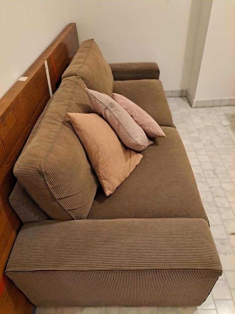 Zetel - zetelbed - grijs-bruide ribstof, Huis en Inrichting, Zetels | Zetels, Ophalen