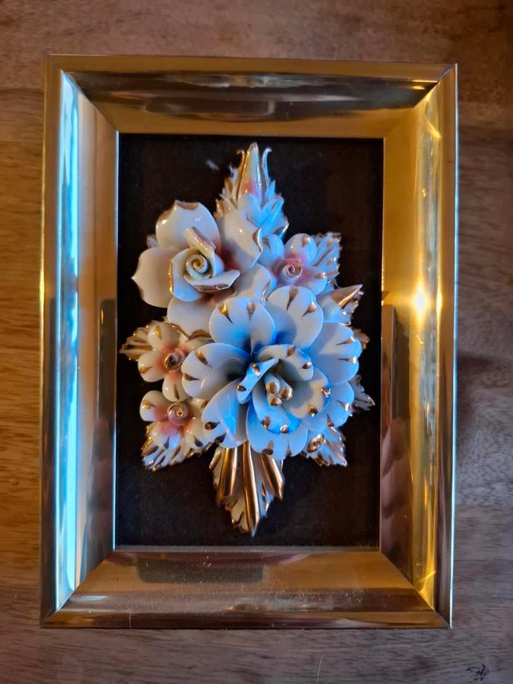 Italiaanse porseleinen bloemen in kader, Antiquités & Art, Art | Peinture | Classique, Enlèvement ou Envoi