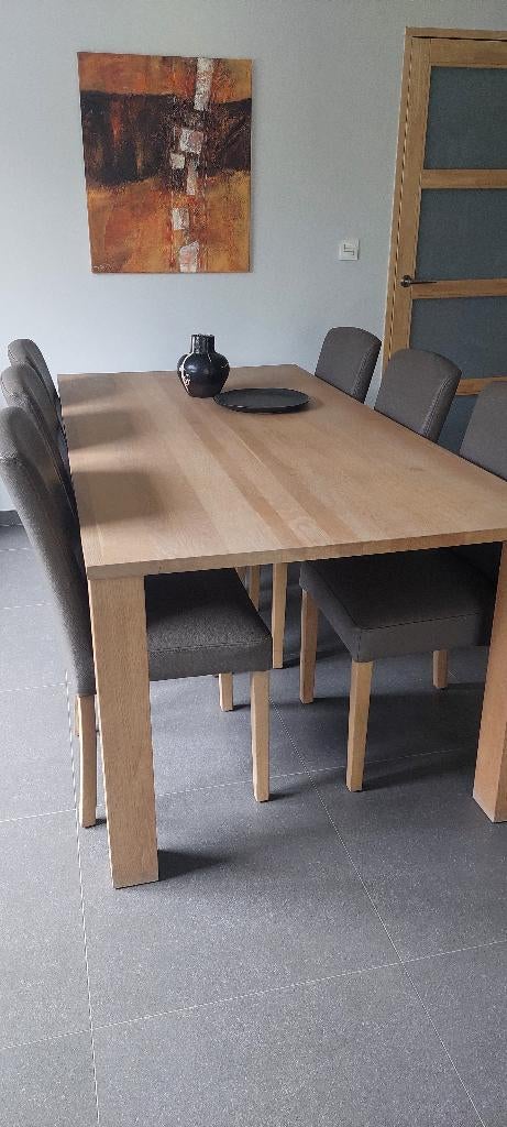 volle eiken eettafel met 6 stoelen, Huis en Inrichting, Ophalen, Eikenhout, 50 tot 100 cm, Zo goed als nieuw