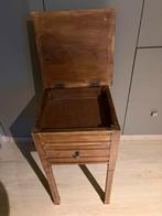 Vintage houten bijzettafeltje met deksel en lade, Huis en Inrichting, Tafels | Bijzettafels, Ophalen, Gebruikt