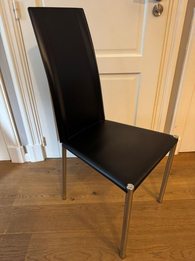 Nieuwe mooie zwarte italiaanse lederen design stoel MIDJ, Ophalen, Nieuw, Zwart, Leer