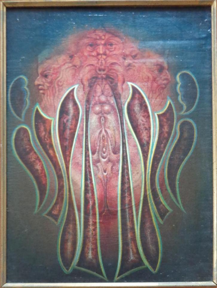 ROGER VAN BELLEGHEM / SYMBOLIEK / OLIEVERF / 58x48cm / KADER, Antiek en Kunst, Kunst | Schilderijen | Modern, Ophalen of Verzenden