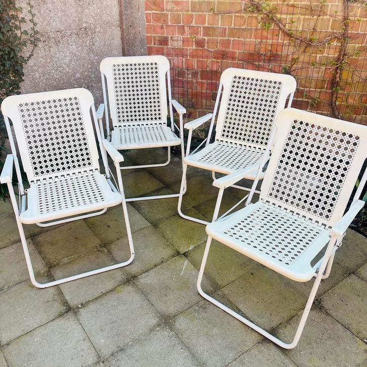 4 chaises pliantes/chaises de campingu vintage, Grand Soleil, Caravanes & Camping, Meubles de camping, Utilisé, Chaise de camping