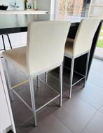 Set van 4 bar/keukenstoelen in wit leer, Maison & Meubles, Chaises, Enlèvement, Utilisé, Blanc, Cuir