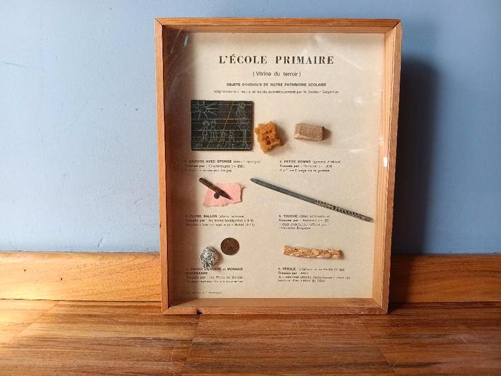 Oud schoolvitrine voor aan de muur (Vitrine du terroir), Antiek en Kunst, Curiosa en Brocante, Ophalen of Verzenden