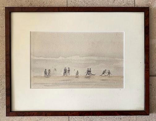Langs het strand met figuren - ca. 1980, Antiek en Kunst, Kunst | Schilderijen | Klassiek, Ophalen of Verzenden