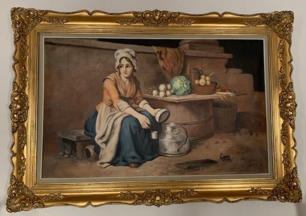 Peinture grand format 'La laitière' de J. Verulpens, Antiquités & Art, Art | Peinture | Classique, Enlèvement