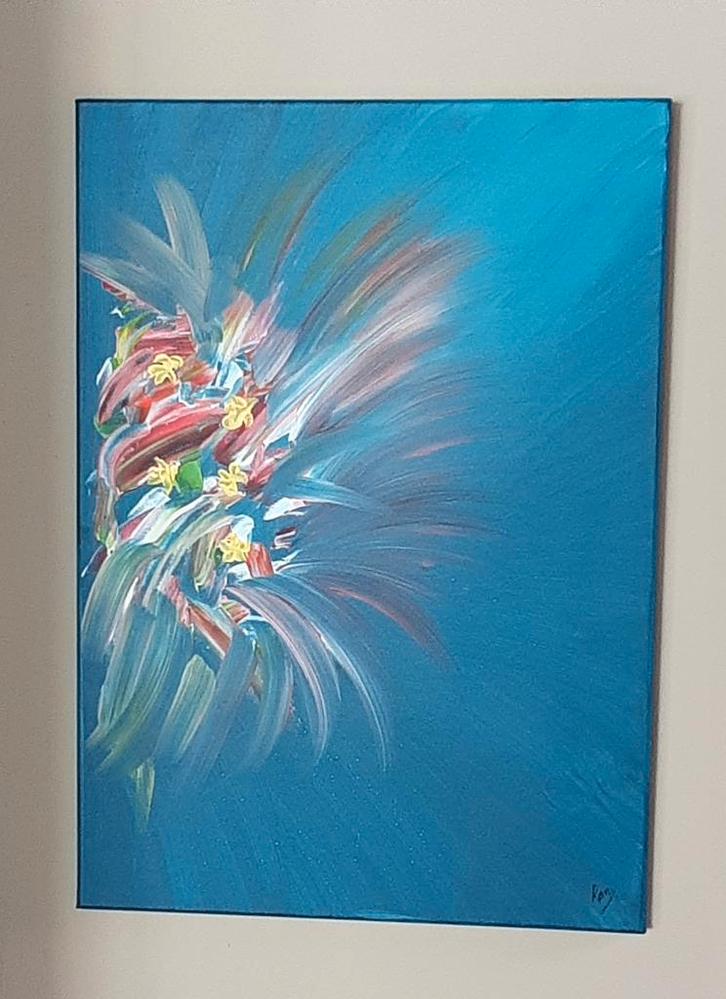 Abstract schilderij , Titel ; Flowers on the Wall, Antiek en Kunst, Kunst | Schilderijen | Abstract, Ophalen