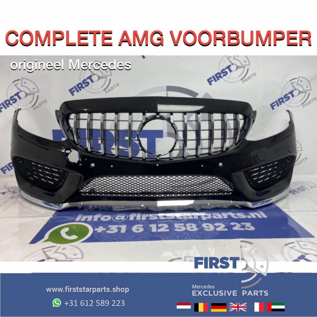W205 C205 C43 AMG VOORBUMPER ZWART + GT GRIL C KLASSE 2014-2, Utilisé, -, Avant, -