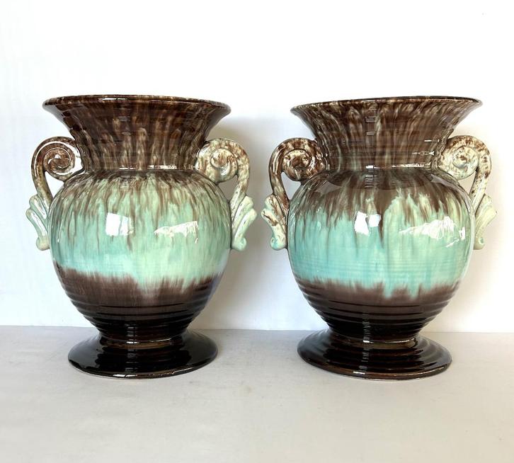 paar West Germany Bay vazen geglazuurd drip techniek, Antiek en Kunst, Antiek | Vazen, Ophalen of Verzenden