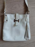 Witte lederen handtas met lange riem, Handtassen en Accessoires, Tassen | Damestassen, Ophalen, Gebruikt, Wit, Handtas