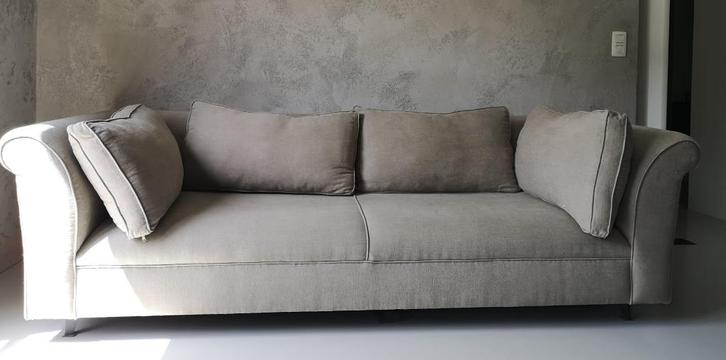 zetel - nieuw herbestoffeerd met linnen, Huis en Inrichting, Zetels | Zetels, Zo goed als nieuw, Rechte bank, Driepersoons, 200 tot 250 cm