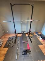 Half rack, barbell, ez-curl bar en gewichten (50mm), Sport en Fitness, Ophalen, Zo goed als nieuw, Benen, Fitnessbank