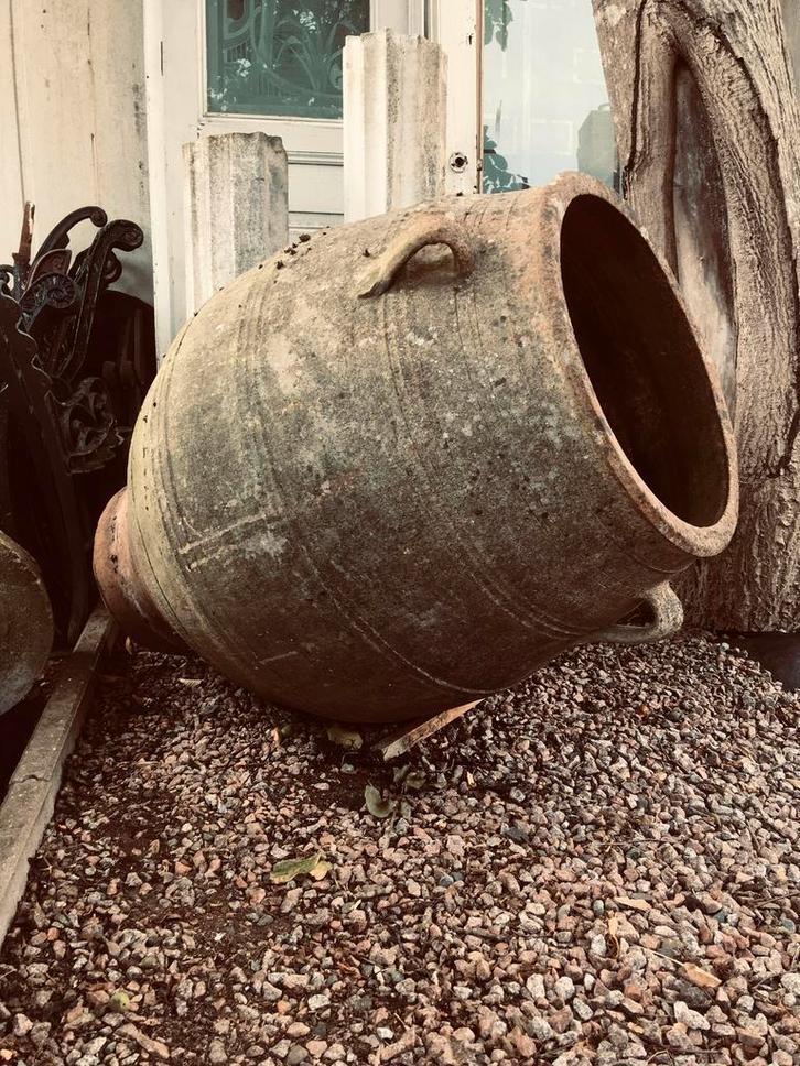 2 antieke XXL aardewerk oluifkruiken / tuinvazen, Jardin & Terrasse, Vases de jardin, Utilisé, Enlèvement