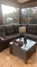 Grijze verandaset met hoekzetel en bijpassende tafel, Tuin en Terras, Tuinsets en Loungesets, Ophalen, 5 zitplaatsen, Kunststof