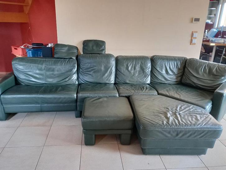 Lederen zetel, Huis en Inrichting, Zetels | Zetels, Gebruikt, Hoekbank, Vierpersoons of meer, 300 cm of meer, 75 tot 100 cm, Leer