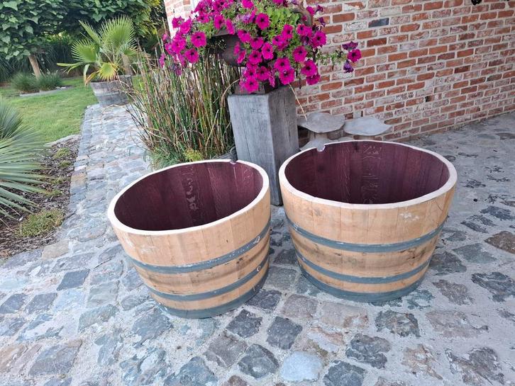Halve wijn & whiskey tonnen als kwaliteits bloembak TOPPER, Tuin en Terras, Bloembakken en Plantenbakken, Ophalen