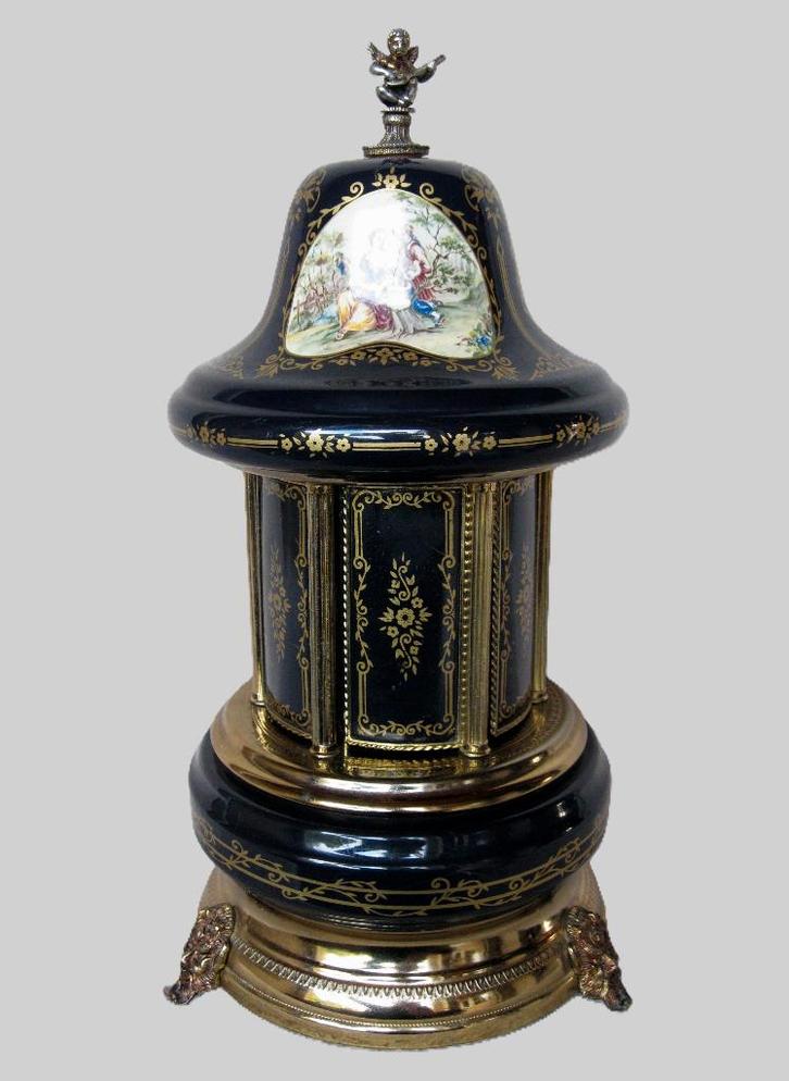 Vintage bordeaux muziekdoos email (automaat Swiss reuge), Antiquités & Art, Curiosités & Brocante, Enlèvement