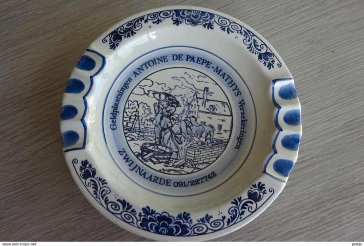 Zwijnaarde Delfts Blauw (asbak - cendrier) - Bank De Paepe, Antiek en Kunst, Antiek | Porselein, Ophalen of Verzenden
