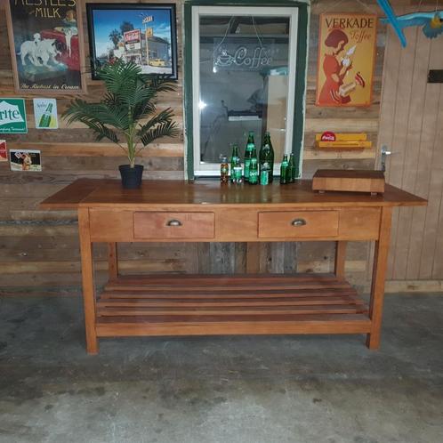 Keukeneiland tafel met hakblok hout 210 cm, Huis en Inrichting, Tafels | Statafels, Zo goed als nieuw, Ophalen