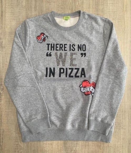 K-DESIGN Grijze sweater ‘There is no we in pizza’ maat XXL, Kleding | Dames, Truien en Vesten, Zo goed als nieuw, Maat 46/48 (XL) of groter