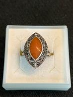 Oude zilveren ring met markasiet en orange steen, Ophalen of Verzenden, Zo goed als nieuw