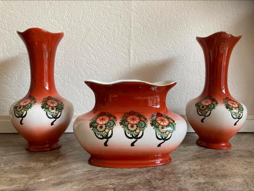 Schouwgarnituur vazen set art deco jaren 30 Nimy, Antiek en Kunst, Antiek | Keramiek en Aardewerk, Ophalen of Verzenden