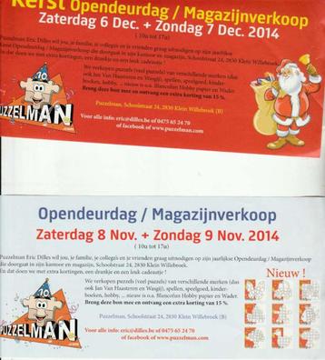 2 flyers Opendeurdagen Puzzelman 2014, Neuf, Enlèvement ou Envoi, Dépliant, Puzzelman