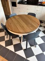 Ronde tafel antiek wit met massief eik, Huis en Inrichting, Ophalen, Gebruikt, Landelijk, Vijf personen of meer
