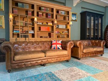 Chesterfield 3+2 zit zetels vintage cognac GRATIS GELEVERD  beschikbaar voor biedingen