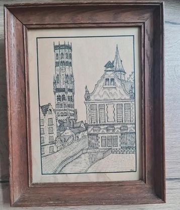 Kader met pentekening brugge / belfort brugge beschikbaar voor biedingen