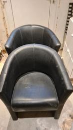 Zwart leder kuipzetel / eenpersoons zetel, Ophalen, Gebruikt, Zwart, Stof