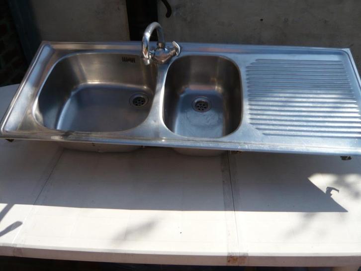 Evier Inox 2 bacs à encastrer, Doe-het-zelf en Bouw, Sanitair, Gebruikt, Overige typen, Inox, Ophalen