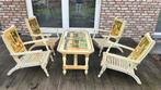 Tafel met 4 stoelen antiek, Tuin en Terras, Tuinsets en Loungesets, Tuinset, Gebruikt, Hout, Ophalen