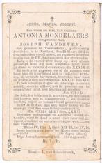 Bp. Mondelaers Antonia. ° Tessenderloo 1832 † Oostham 1893, Enlèvement ou Envoi, Image pieuse