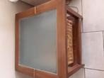 Mooi meubelstuk, bijzettafel met melkglas, rieten mand, 62cm, Antiek en Kunst, Ophalen