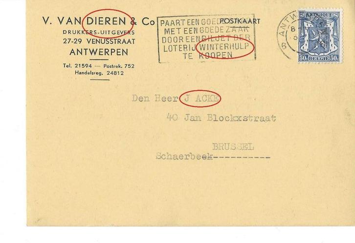 Vlaanderen Jan Acke Winterhulp Antwerpen DeVlag Steenlandt, Verzamelen, Retro, Overige typen, Verzenden