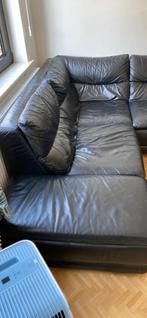 Zwart leder zetel hoeksalon, Huis en Inrichting, Ophalen, Gebruikt