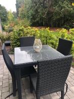 Tuintafel met 4 stoelen, Tuin en Terras, Ophalen, Gebruikt, Vierkant, Kunststof