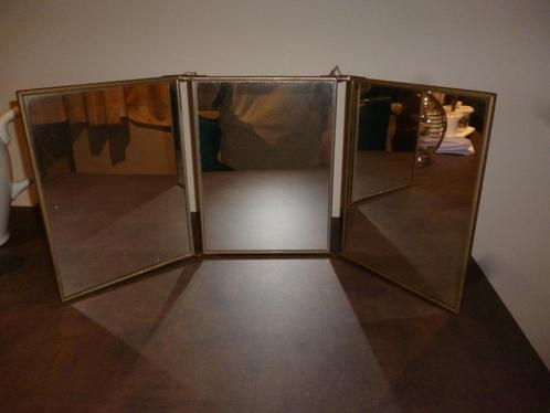 3-delige oude spiegel kappersspiegel met 3 panelen vintage, Antiek en Kunst, Antiek | Spiegels, Ophalen of Verzenden